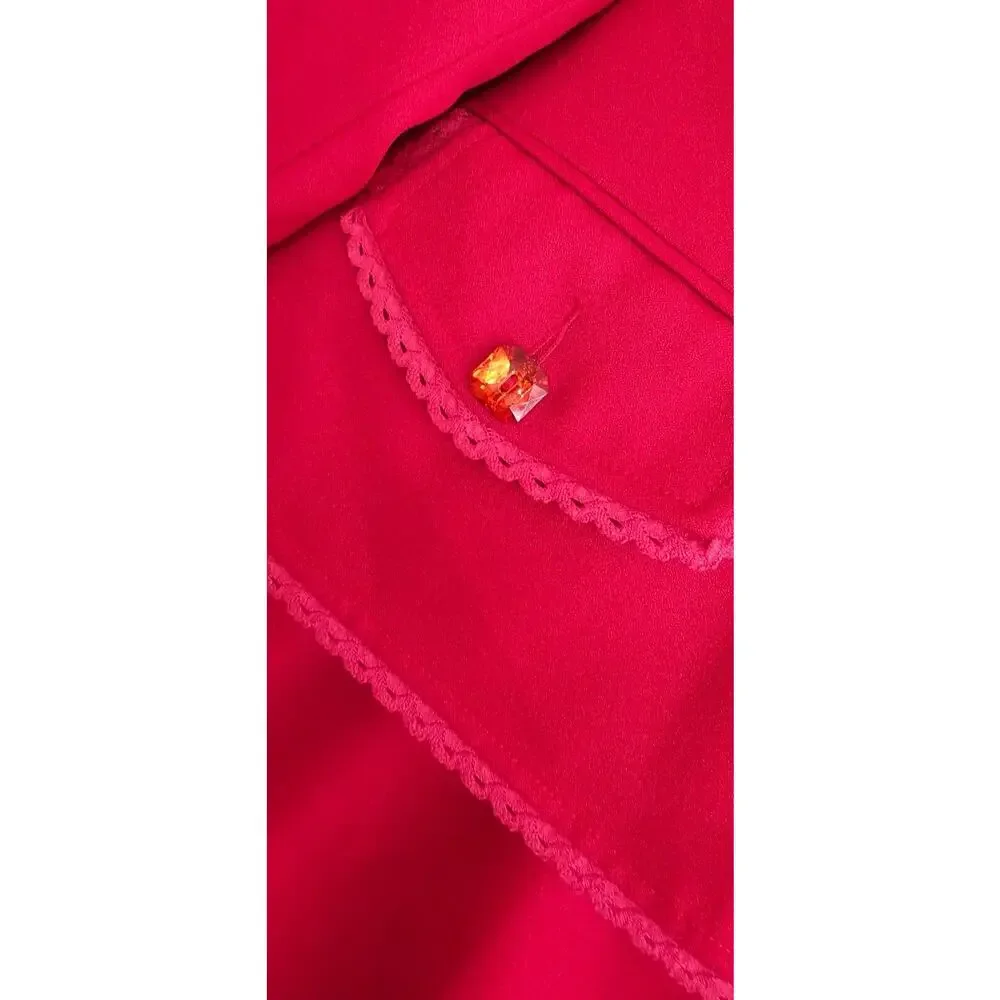 Ben Marc 3 Piece Formal RED Jacket‎ Top & Skirt Church Suit Lace Trim Lined 16 - Picture 5 of 6